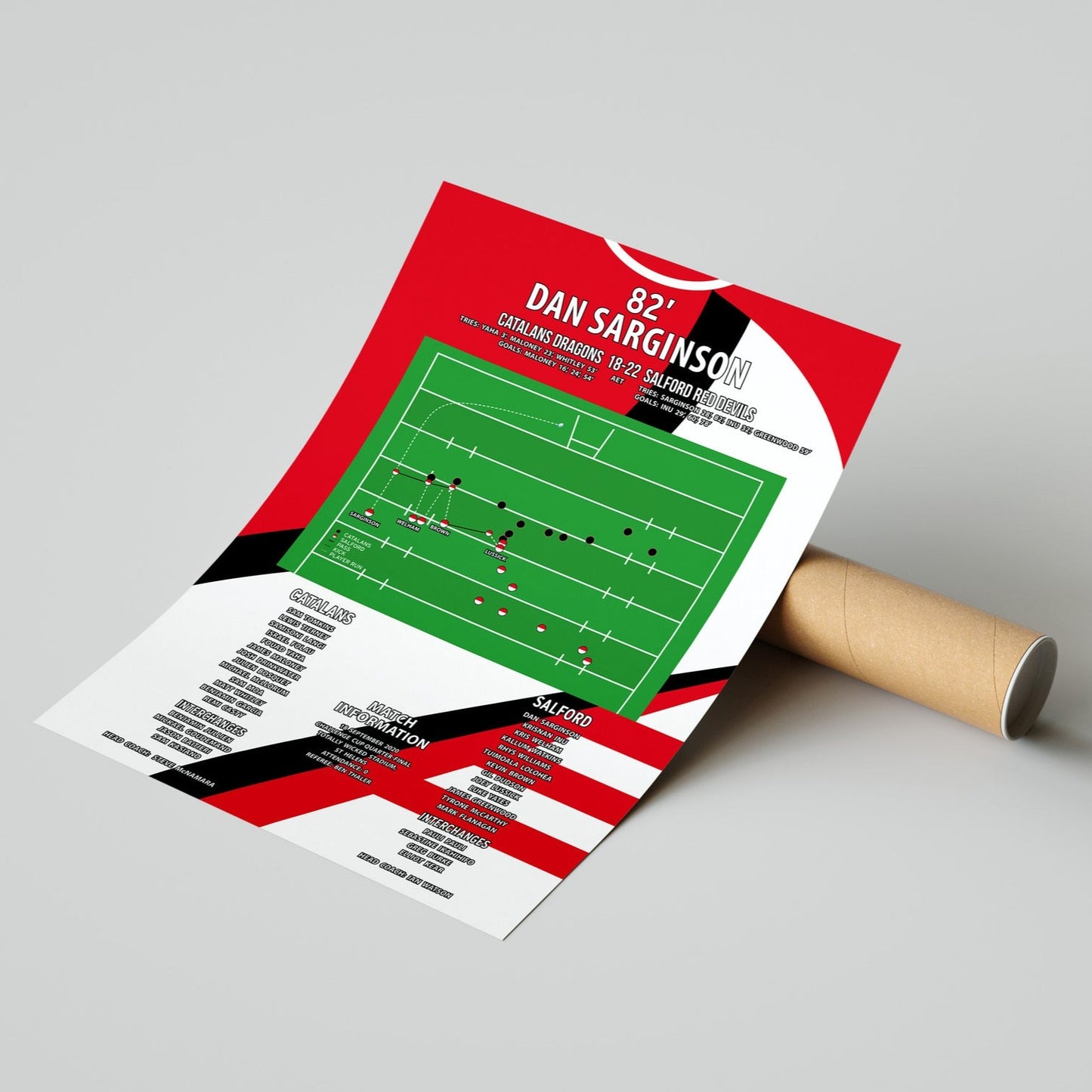 Dan Sarginson Try – Catalans Dragons vs Salford Red Devils – Challenge Cup 2020