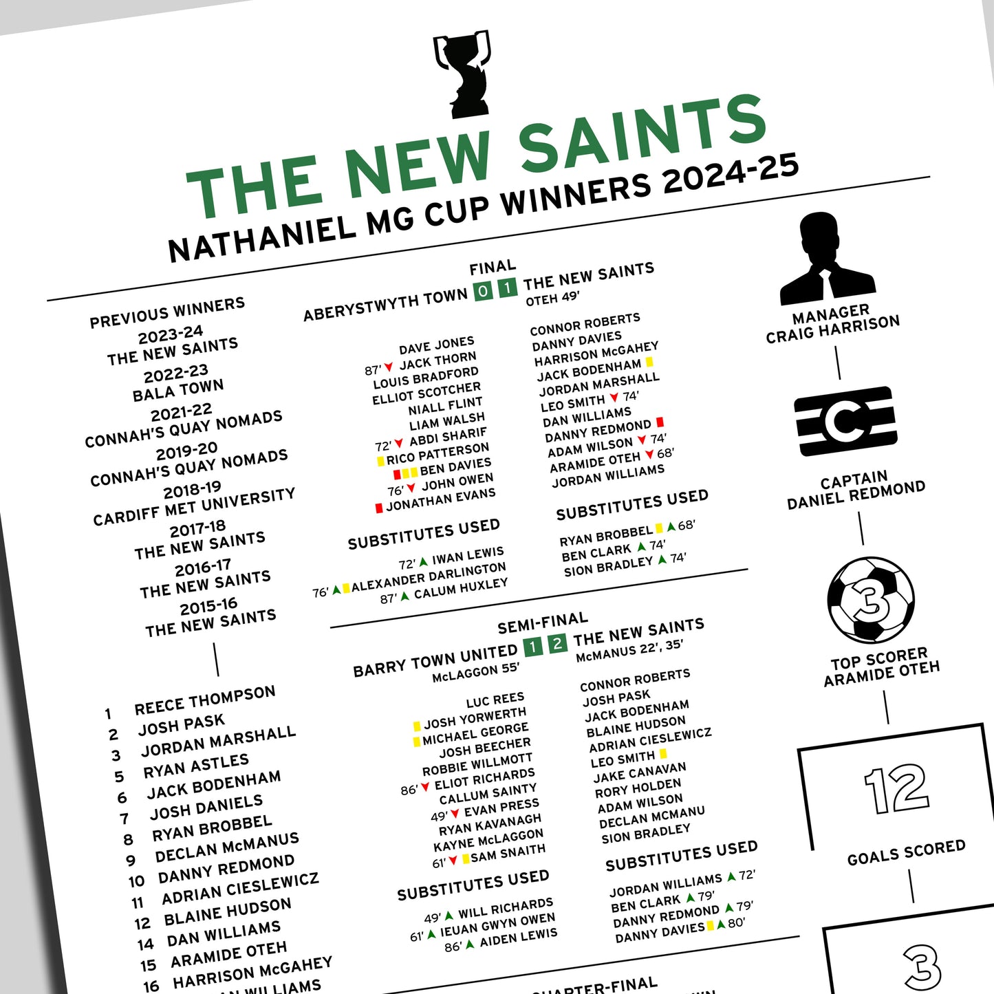 The New Saints 2024-25 Welsh League Cup Winning Poster