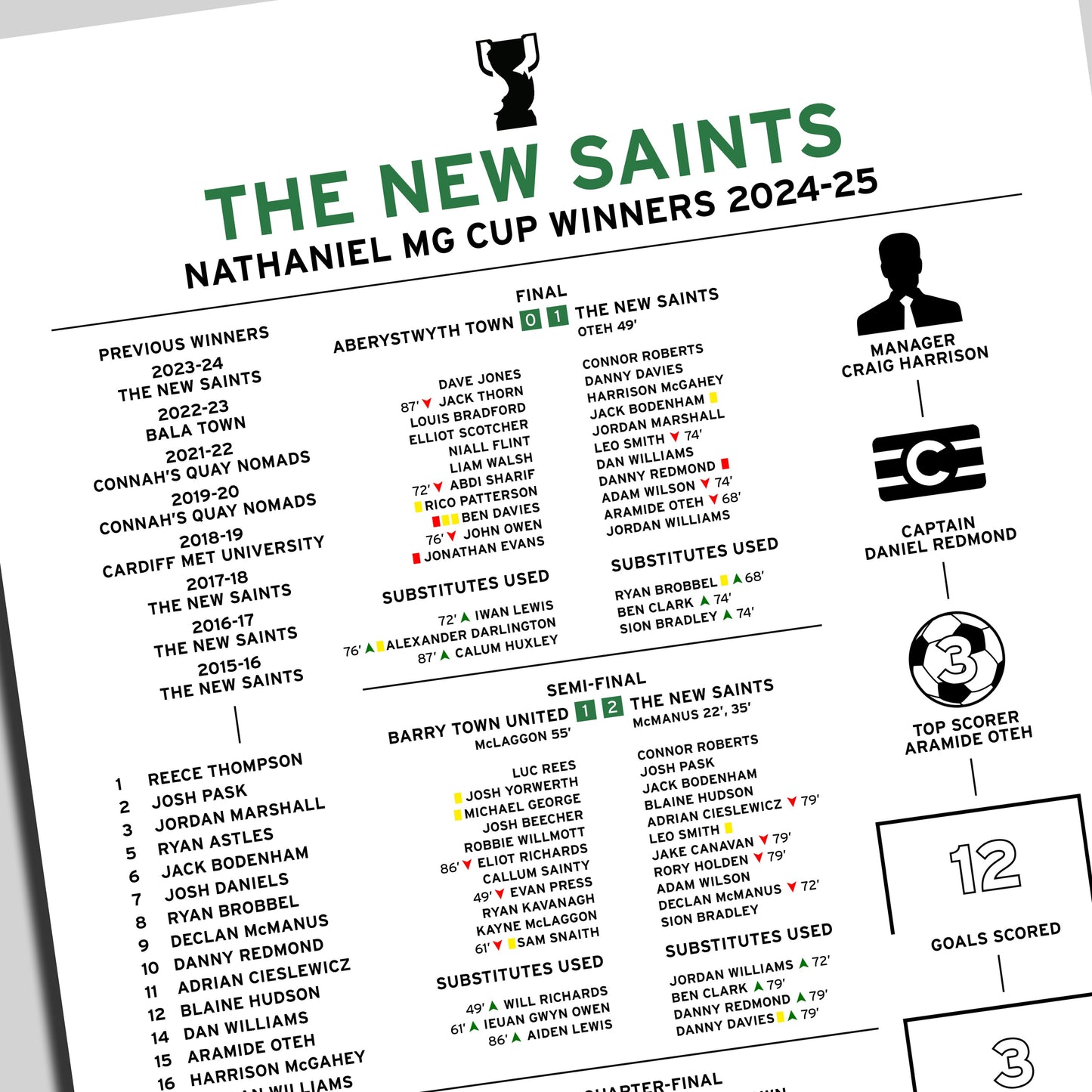 The New Saints 2024-25 Welsh League Cup Winning Poster