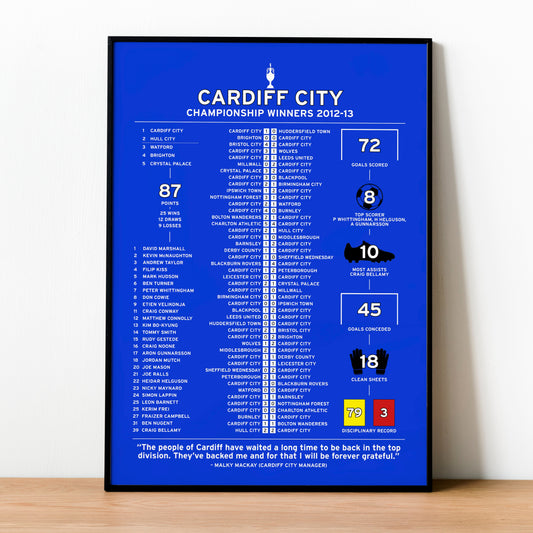 Cardiff City 2012-13 Championship Winning Poster