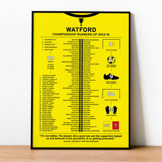 Watford 2014-15 Championship Runners-Up Poster